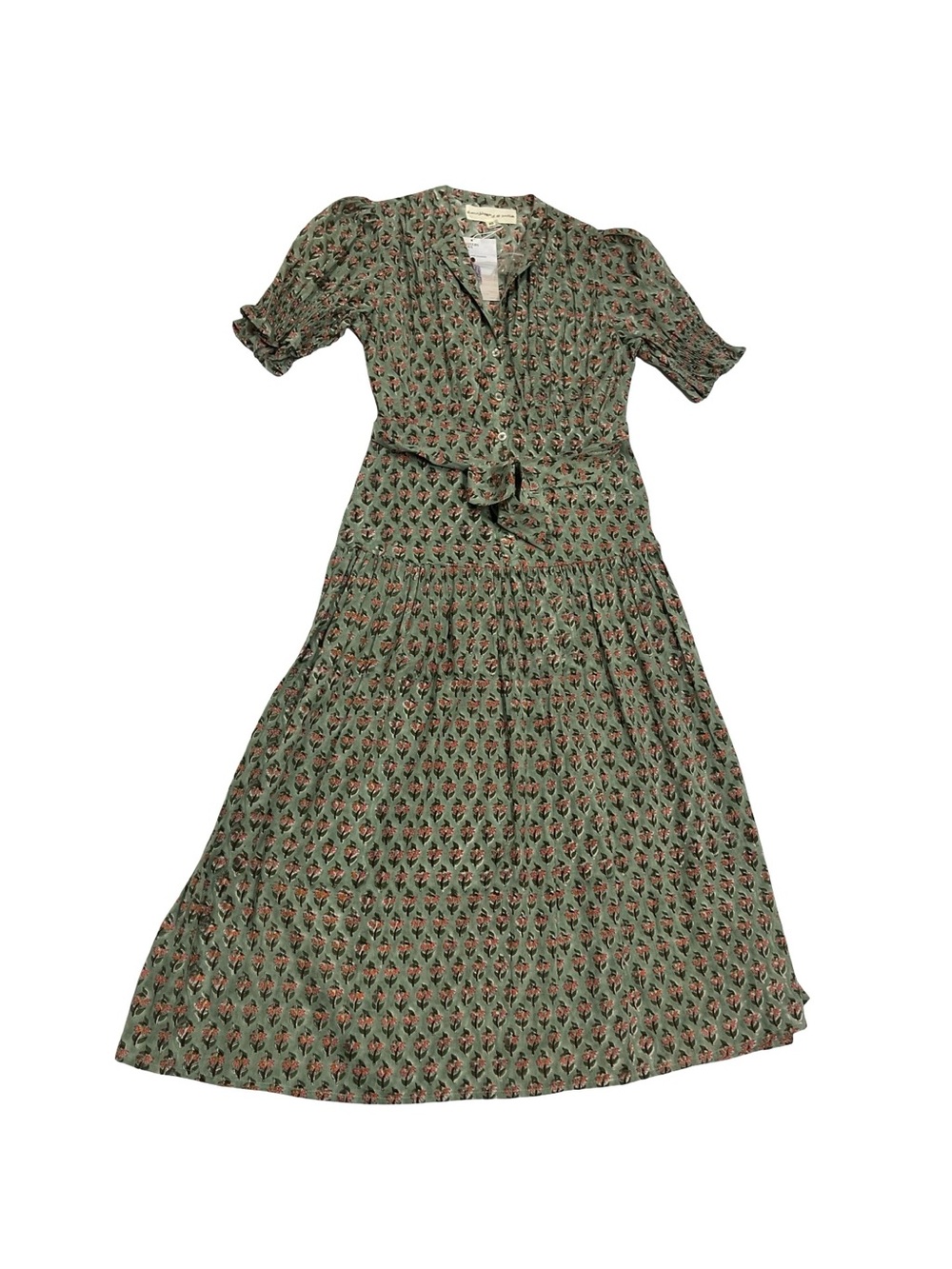 NWT Daughters Of India Prairie Dress Midi Sage Cotton Boho Flowy Sz XS Career